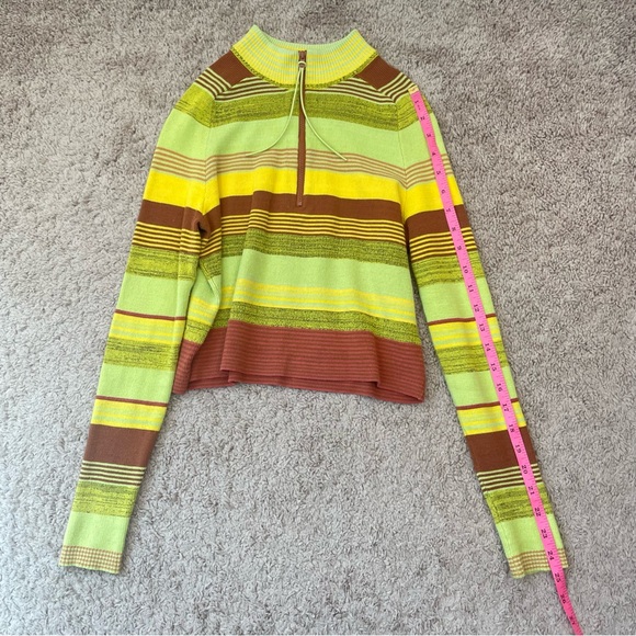 Free People Rip Tide Mockneck Quarter Zip Long Sleeve Knit Striped Crop Top XS - Picture 13 of 16